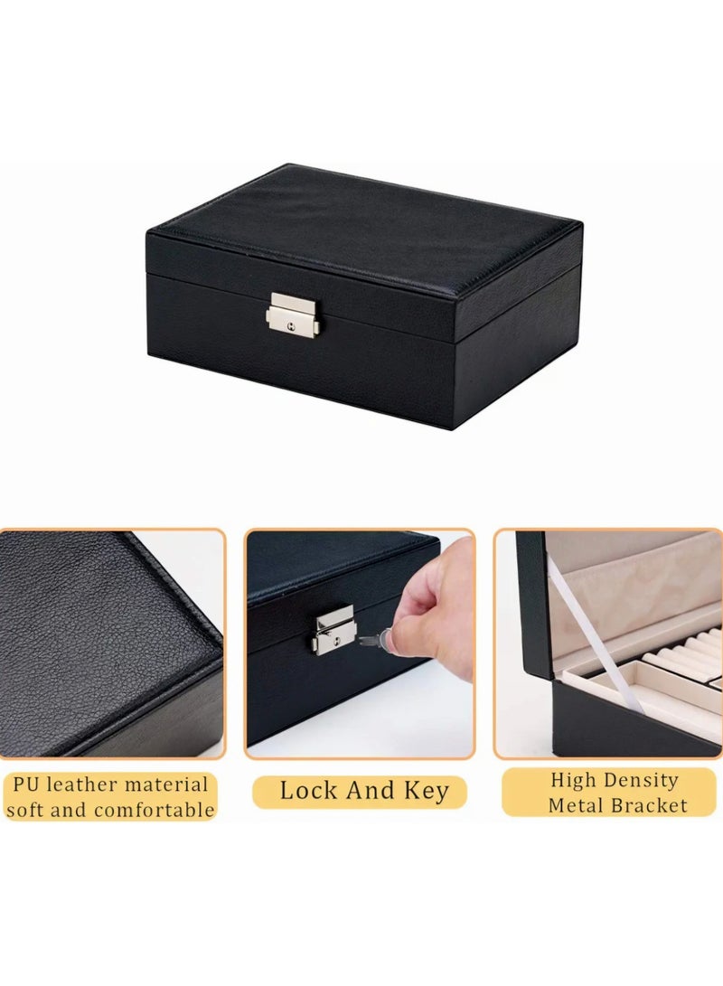 علبة مجوهرات كبيرة السعة قطعة واحدة مع قفل لتخزين القلائد والخواتم والأقراط والإكسسوارات الأخرى – أسود - Image 4